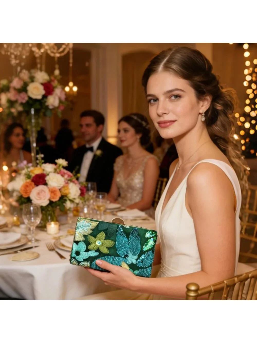 Floral Beaded Sequin Clutch Purse | Embroidered Evening Bag for Weddings